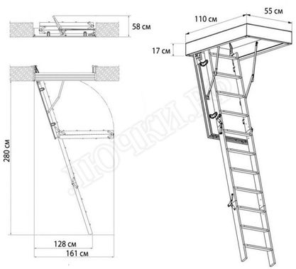 Чердачная лестница Oman Metal T3 EXTRA 550*1100*2800 Чердачная лестница Oman Metal T3 EXTRA 550*1100*2800